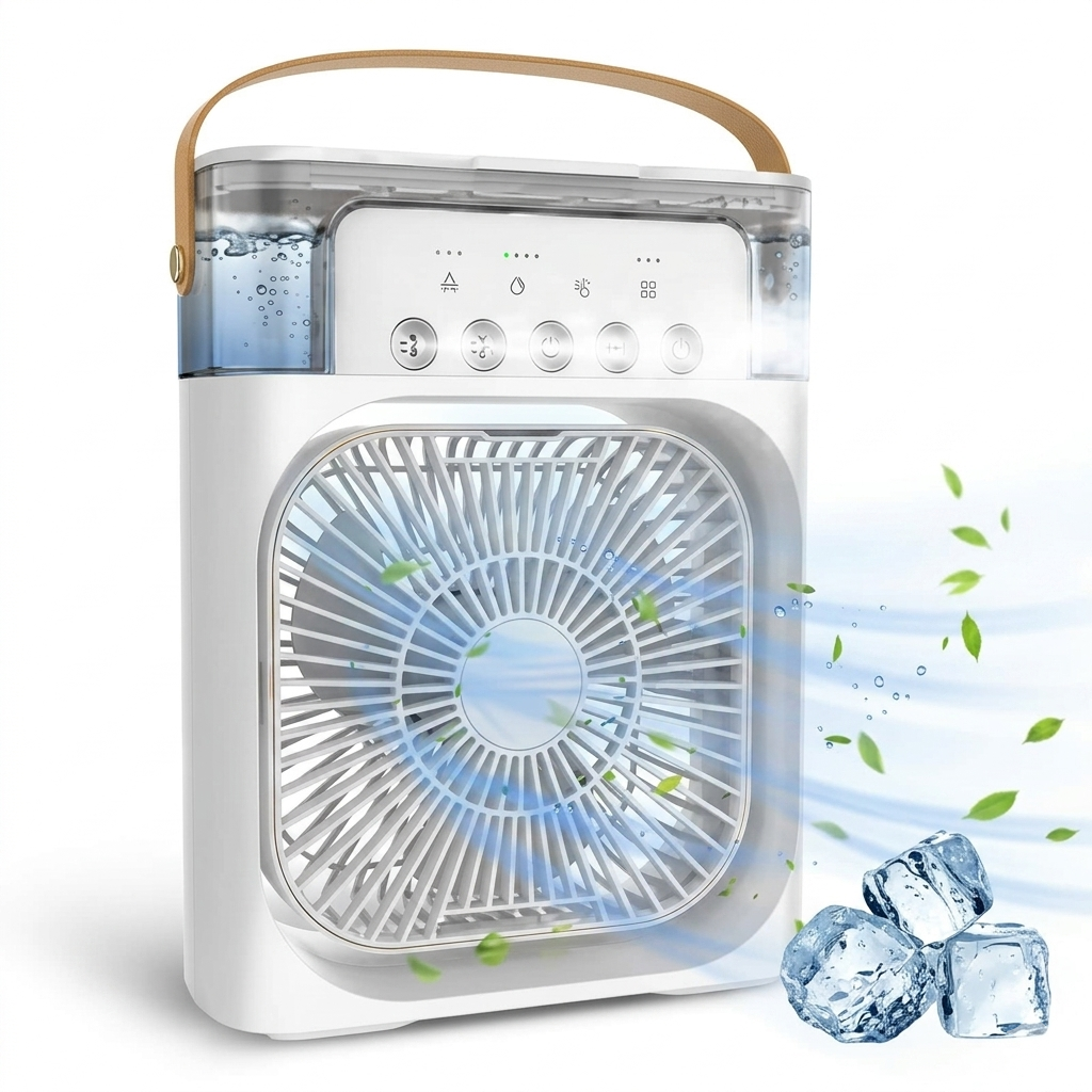 Mini Ventilador y Humidificador Portátil 3 en 1
